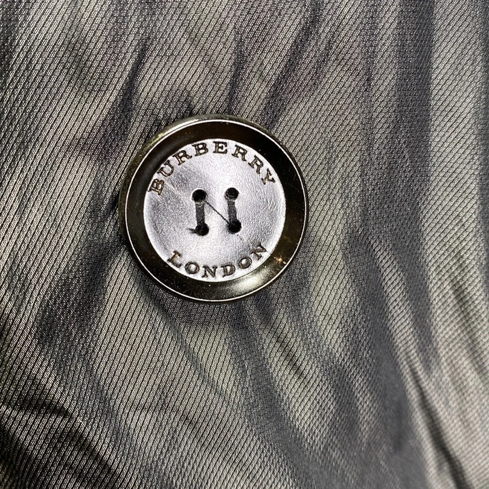 Burberry London Metallic Charcoal Crinkle Trench Coat Belted Double Breasted 180 - Picture 5 of 12
